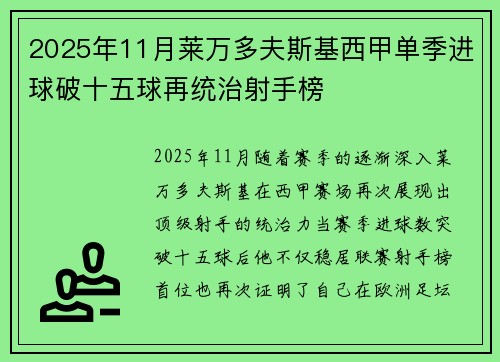 2025年11月莱万多夫斯基西甲单季进球破十五球再统治射手榜