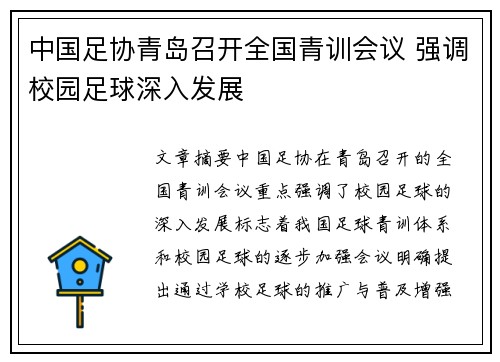 中国足协青岛召开全国青训会议 强调校园足球深入发展